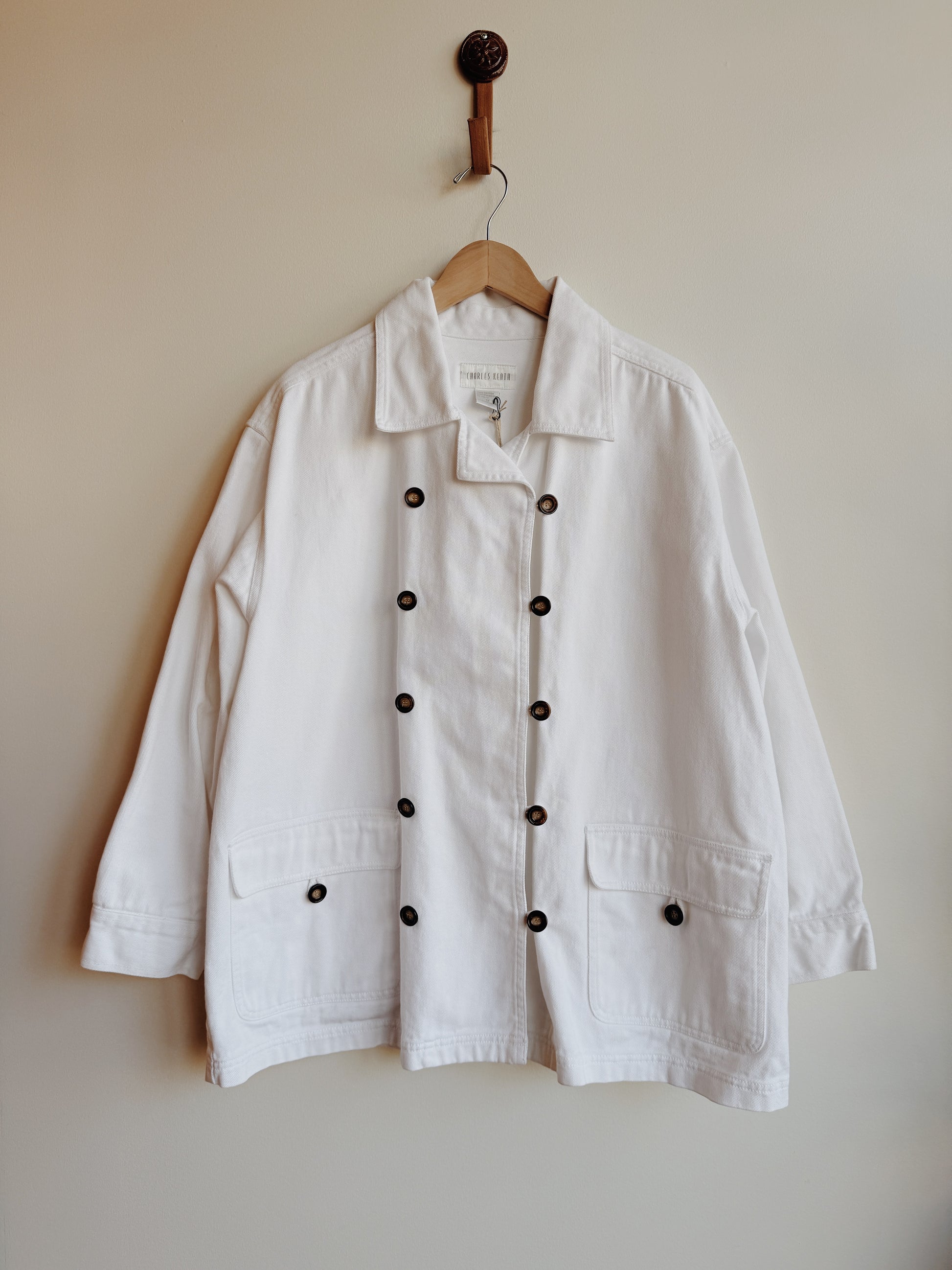 White Denim Double Breasted Jacket