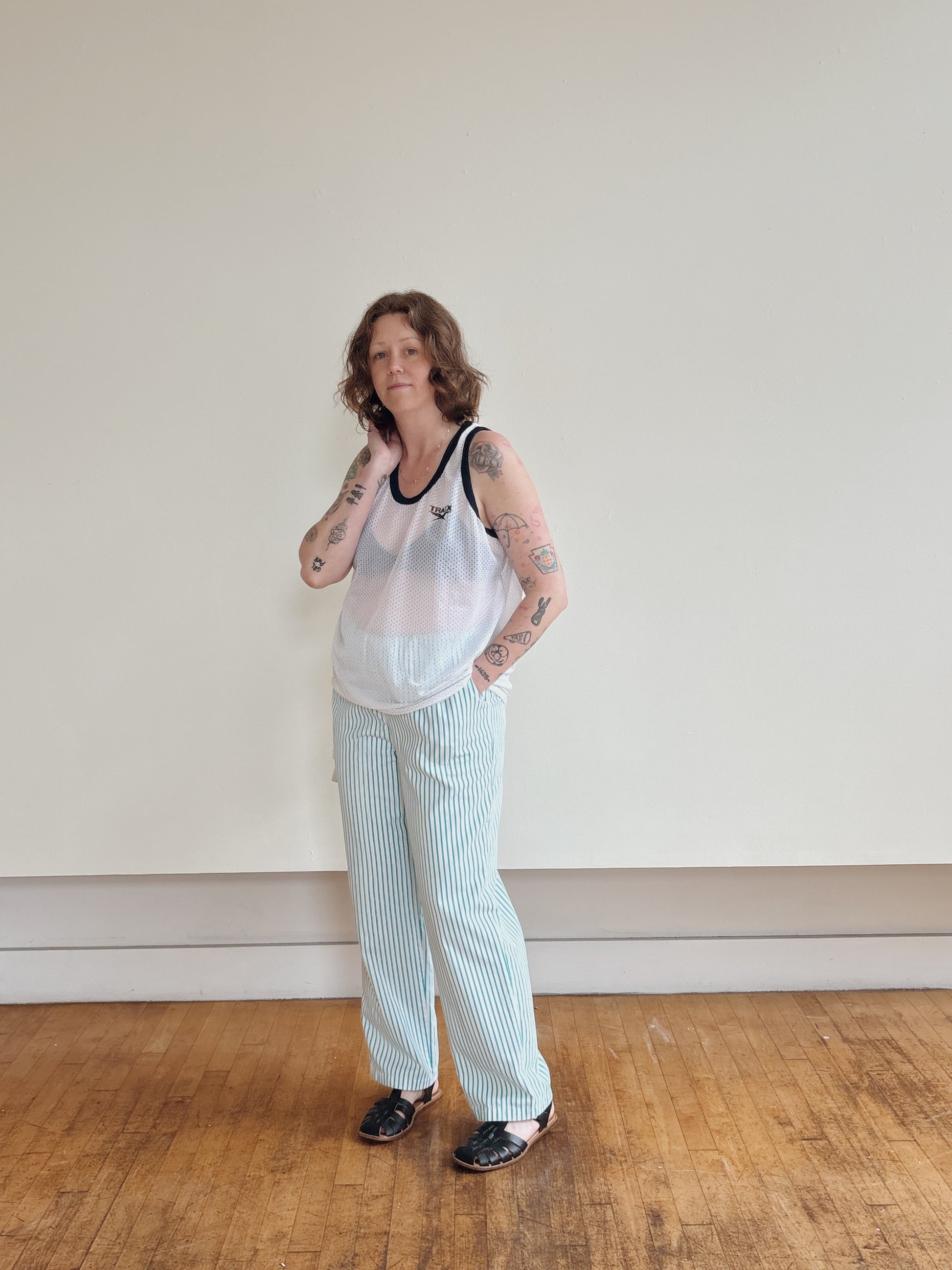 Green Stripe Drawstring Pant