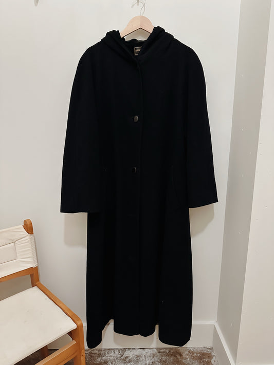 Wool Velvet Trim Hooded Coat