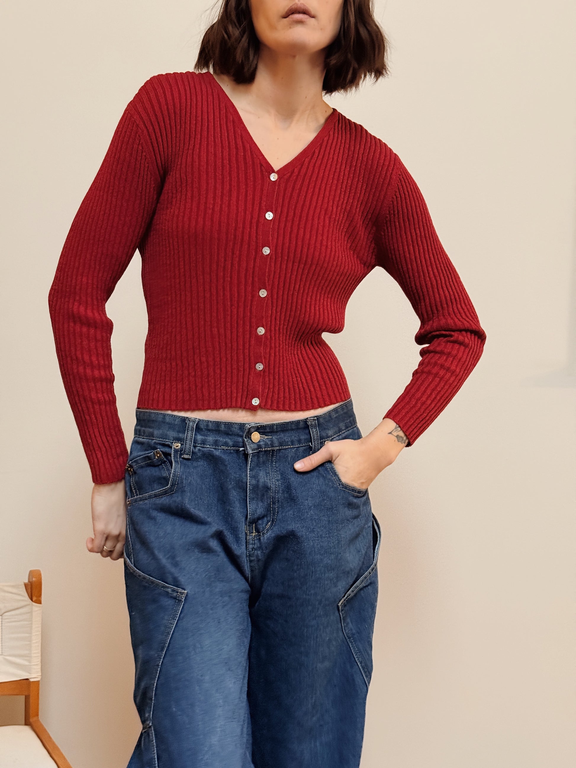 Honors Red Ribbed Cardi