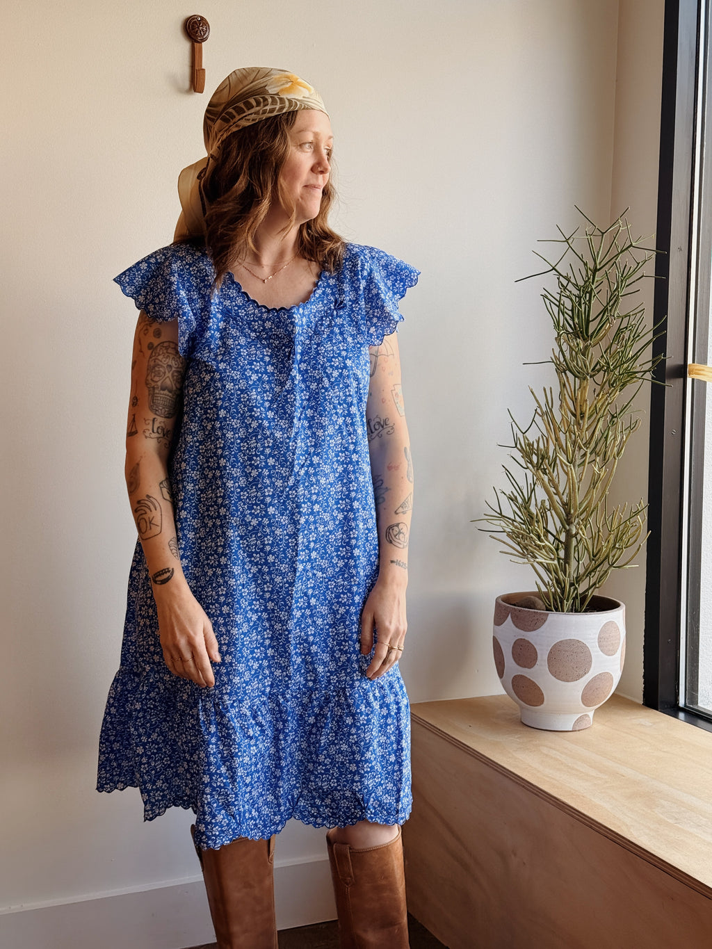 Blue Floral Cotton Midi