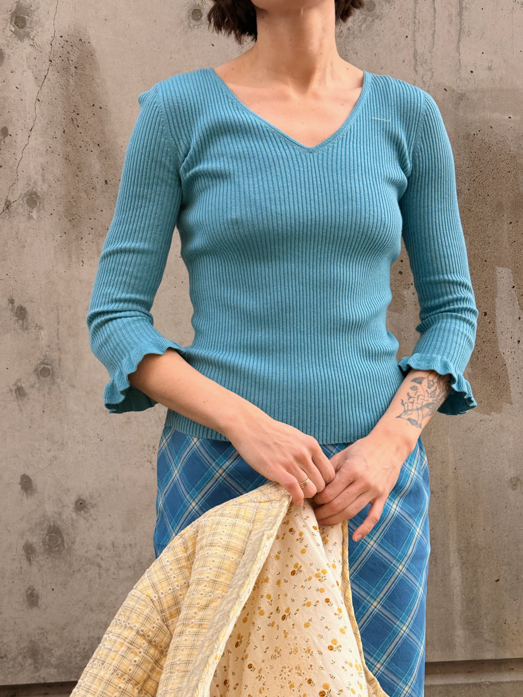 Blue Ribbed Ruffle Cuff