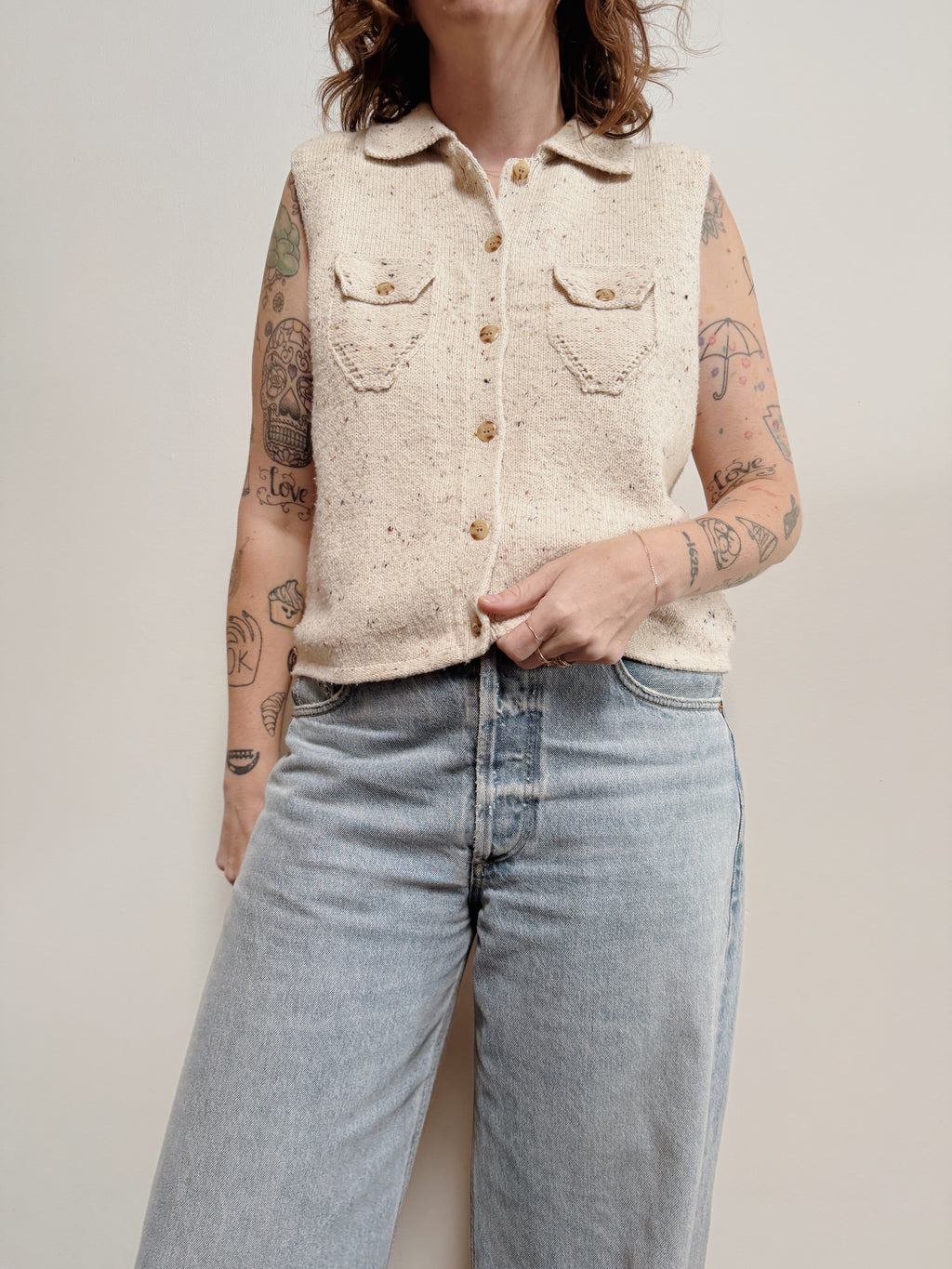 Speckled Cotton Sweater Vest