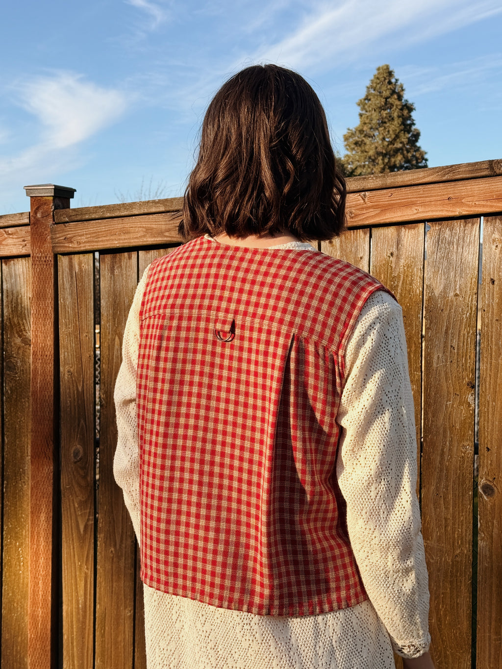 Red Plaid Zip Vest