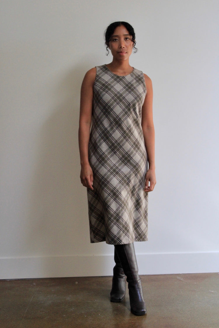 Plaid Wool Blend Midi Dress