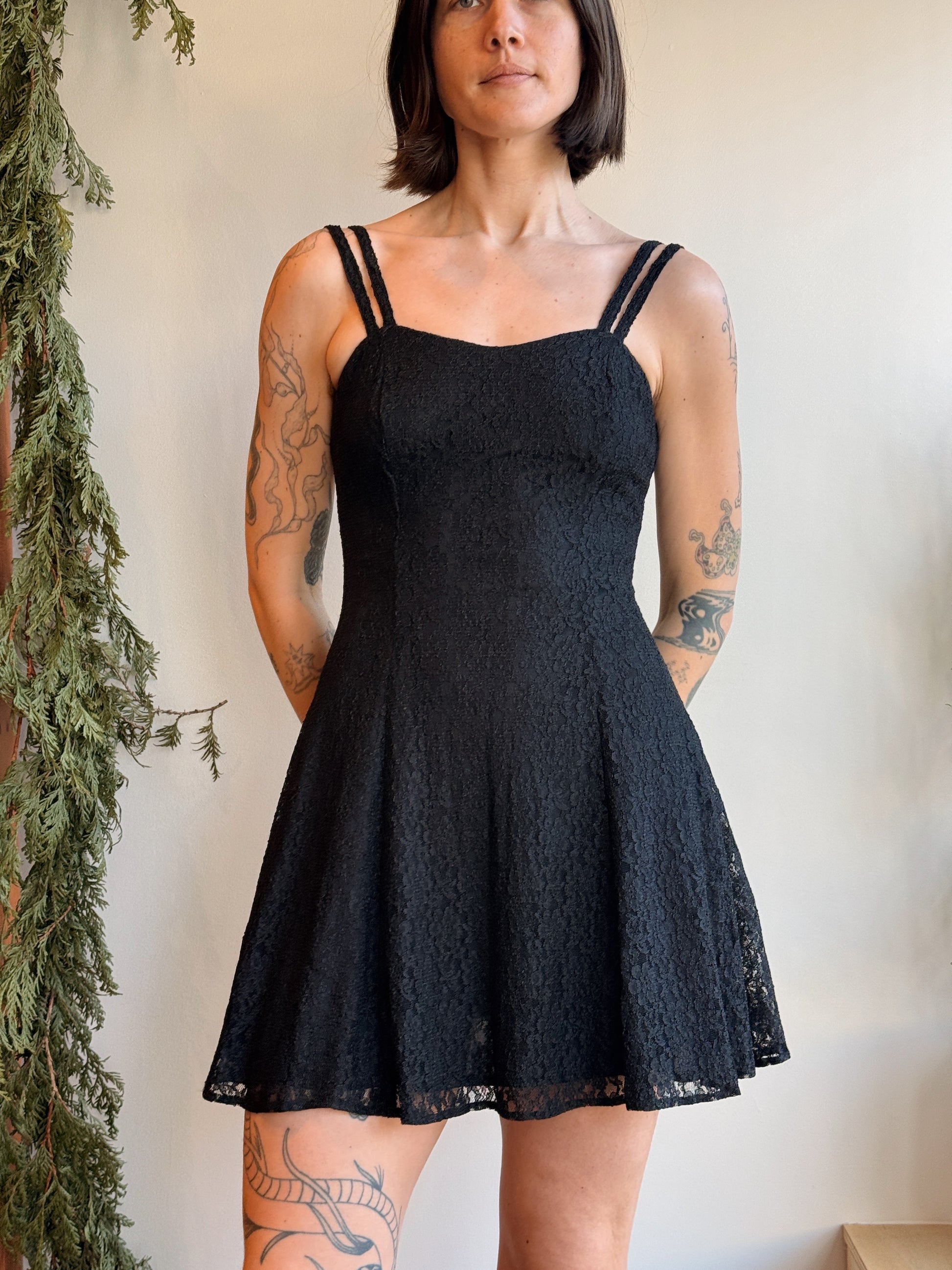 Black Lace Skater Dress