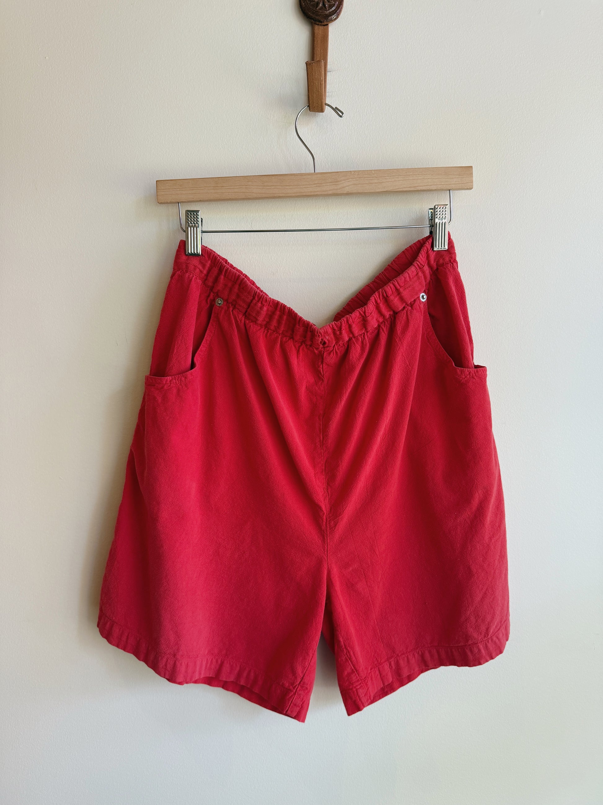 Red Cotton Easy Shorts
