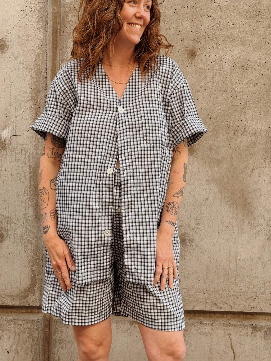 Blue Plaid Shorts Set