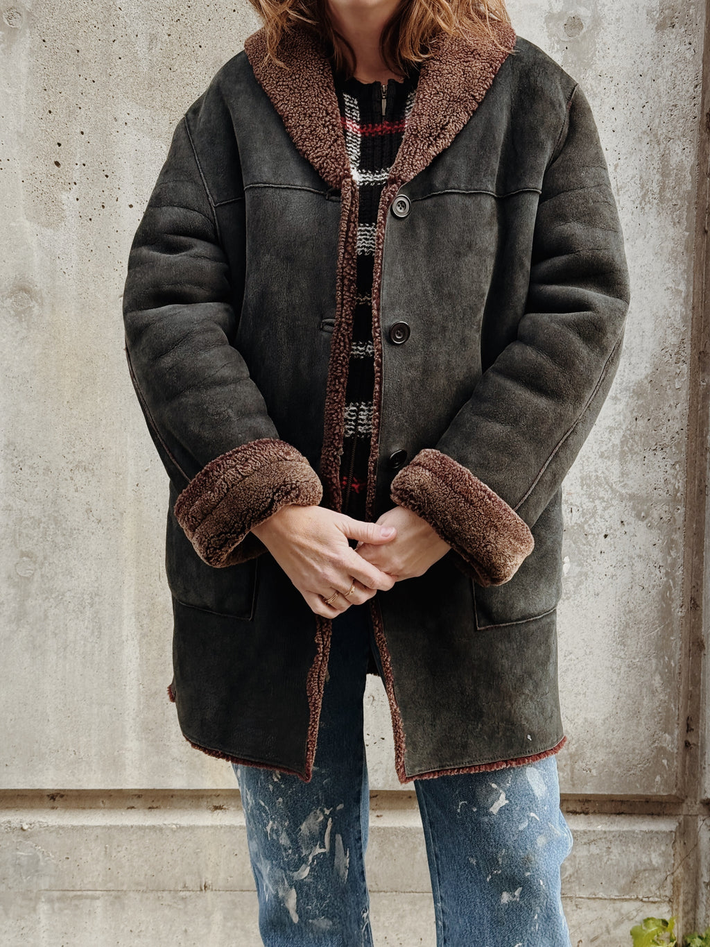 Shearling + Suede Coat