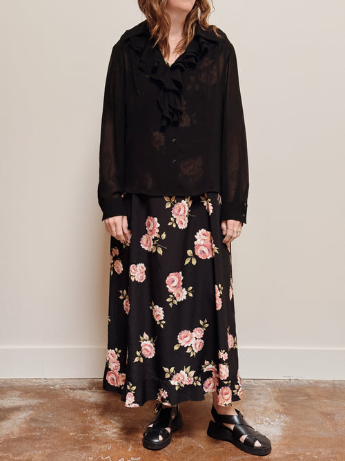 Sheer Ruffle Front Blouse