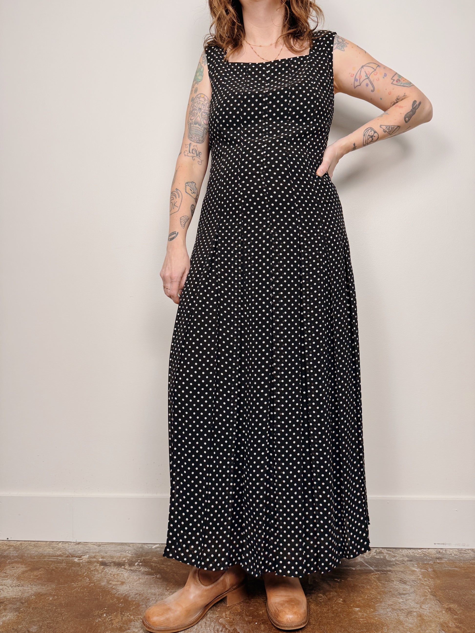 Polka Dot Pleated Maxi