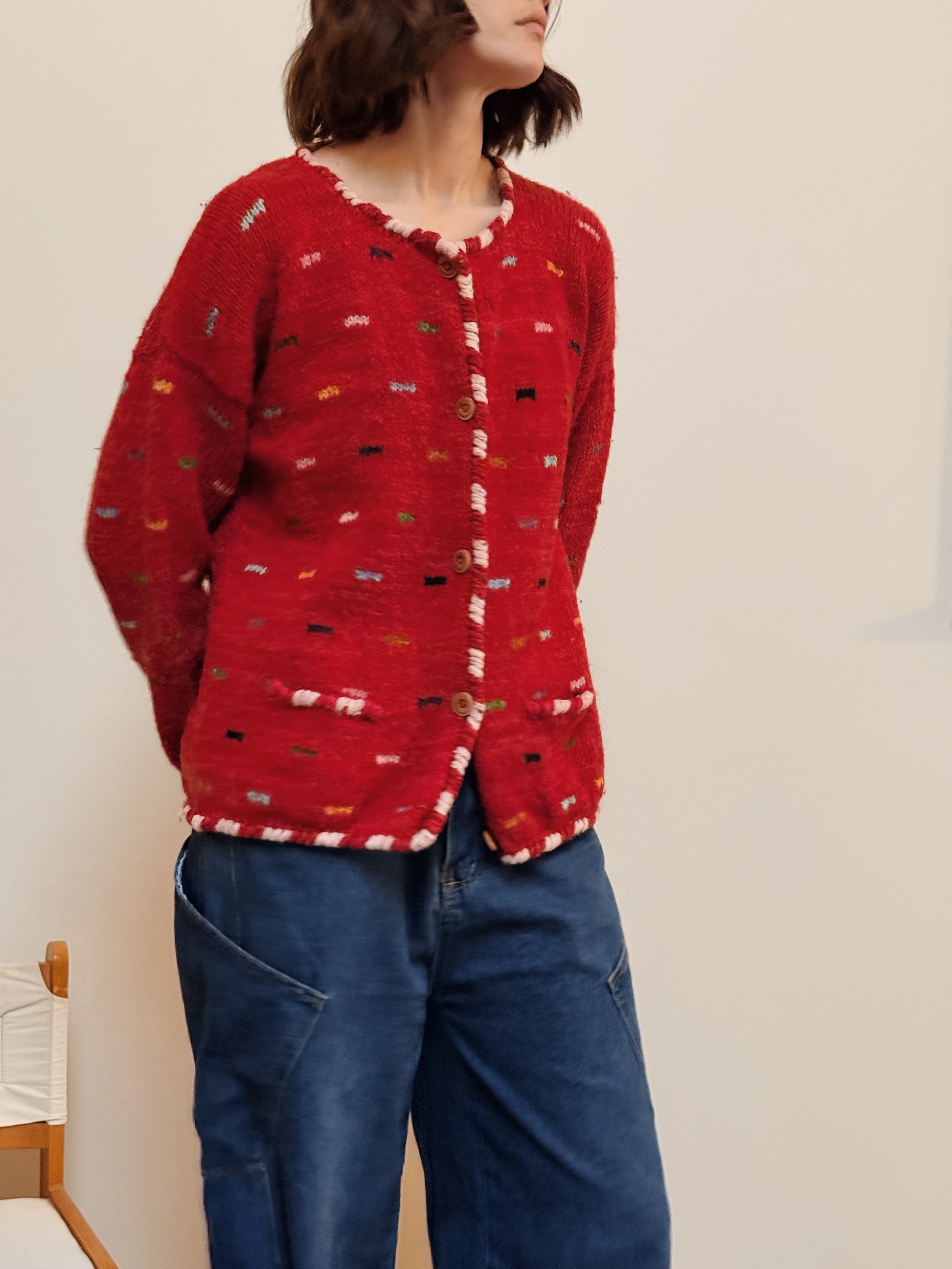 Wool Red Confetti Cardigan