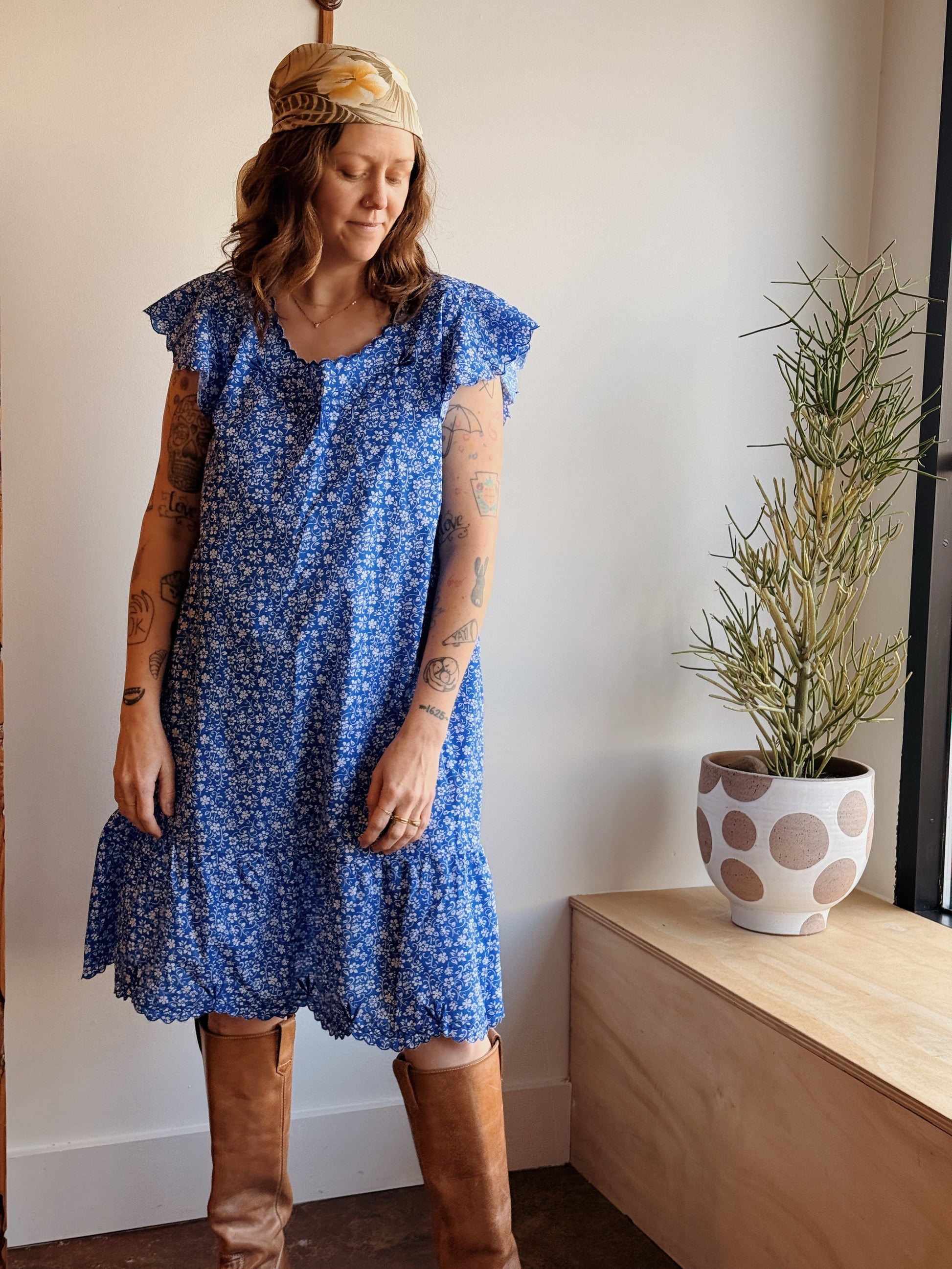 Blue Floral Cotton Midi