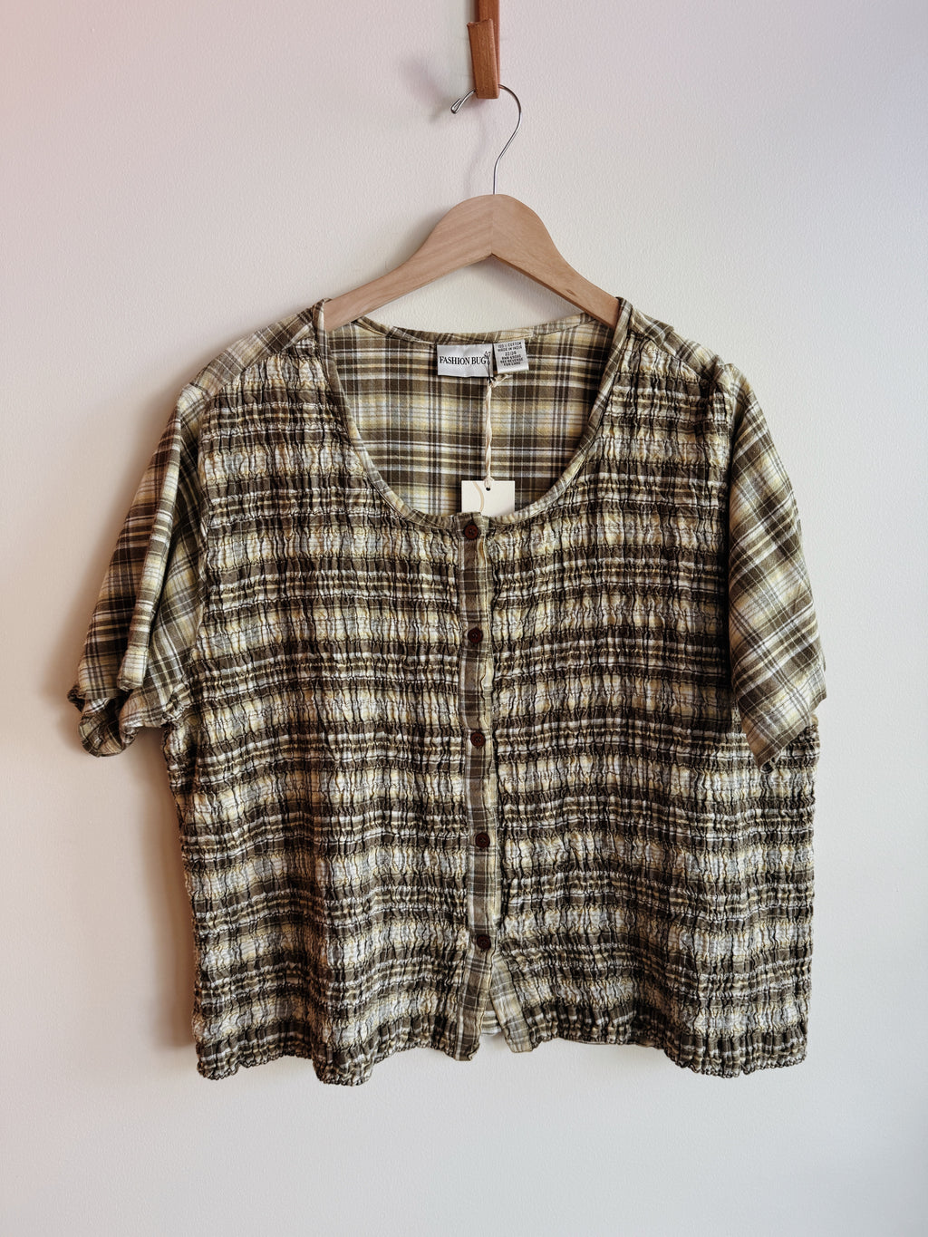 Green Plaid Smocked Tee
