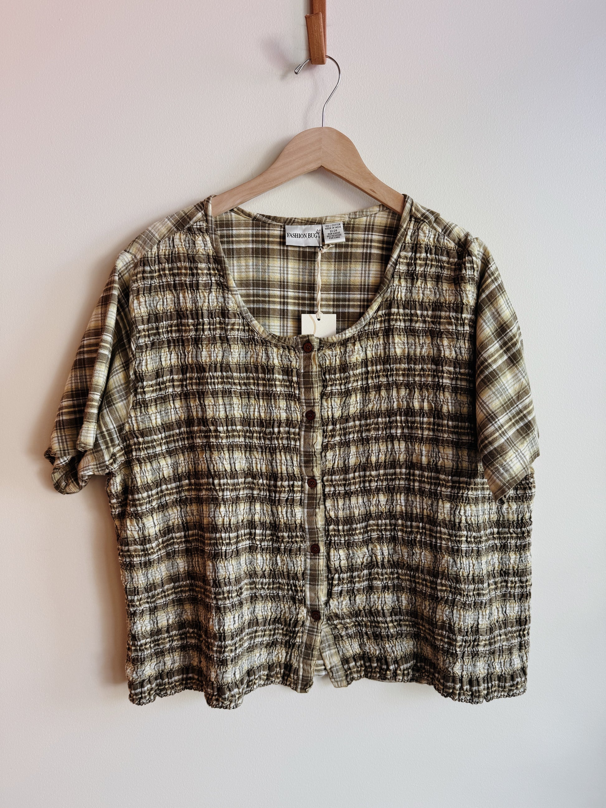Green Plaid Smocked Tee