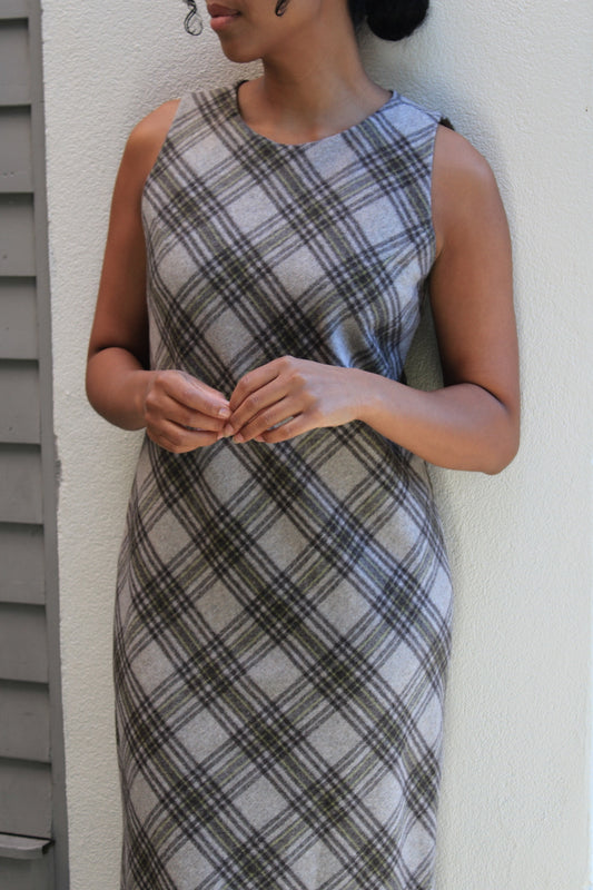 Plaid Wool Blend Midi Dress