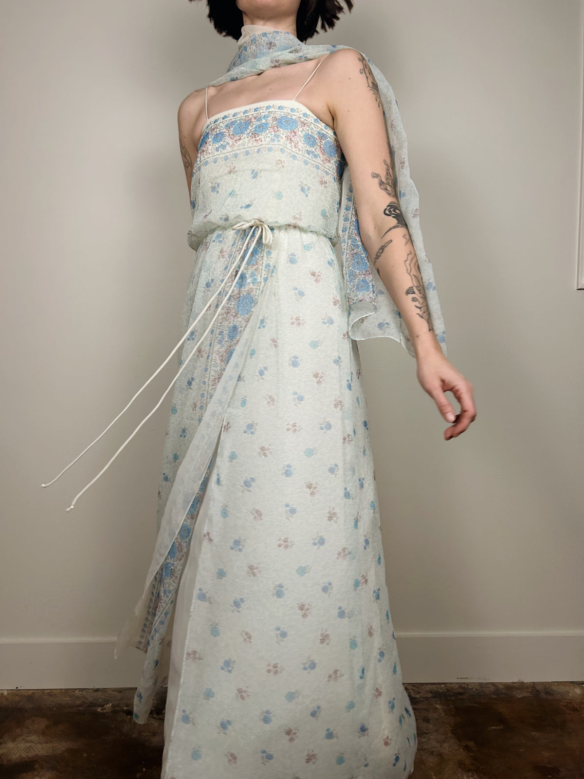 Blue Floral Chiffon Maxi Dress