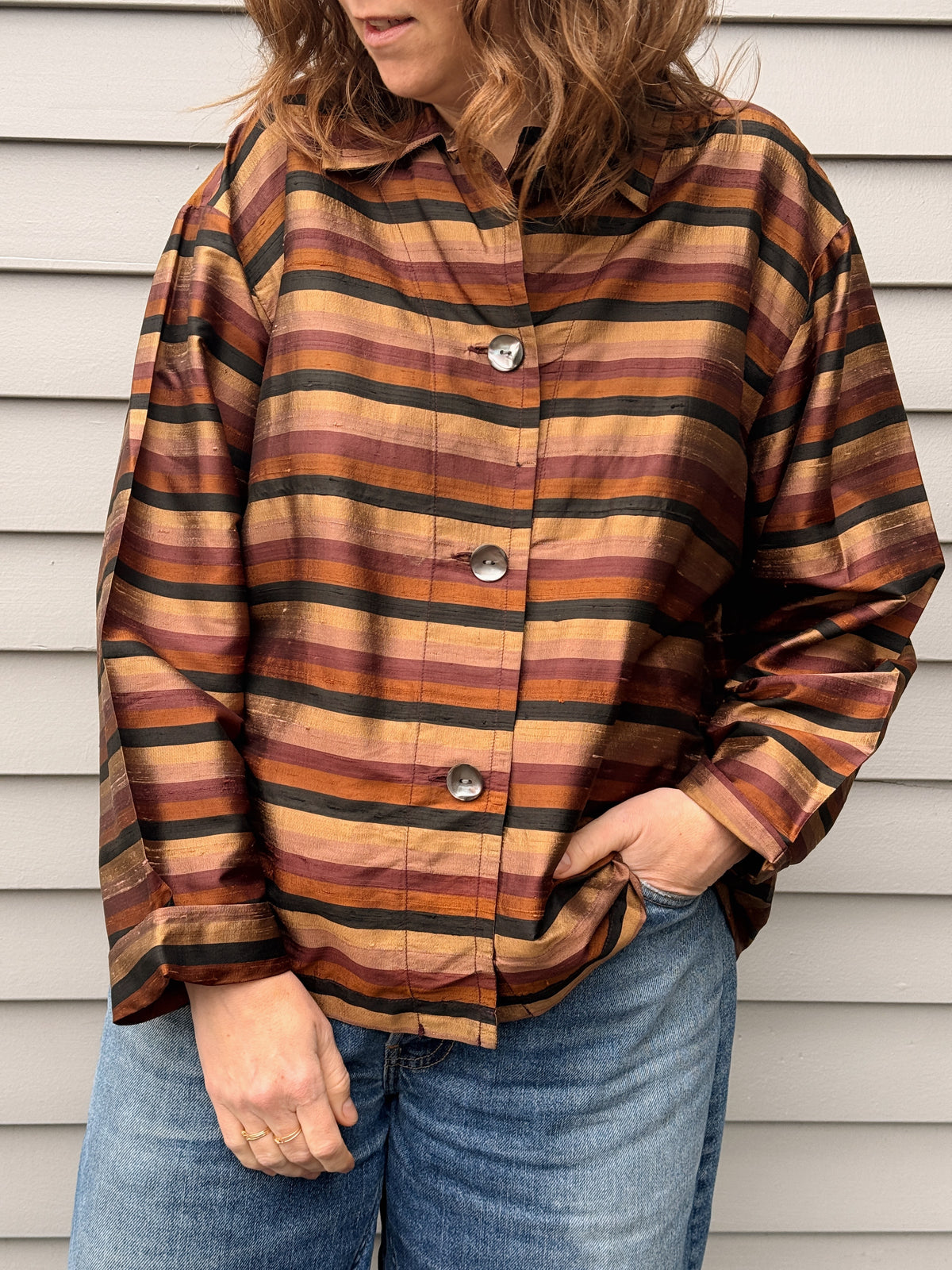 Dark Stripe Silk Blouse