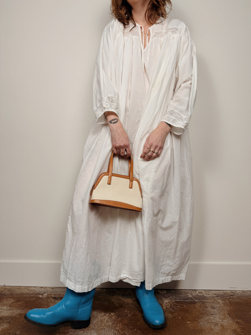 Lace Trim Cotton Gown
