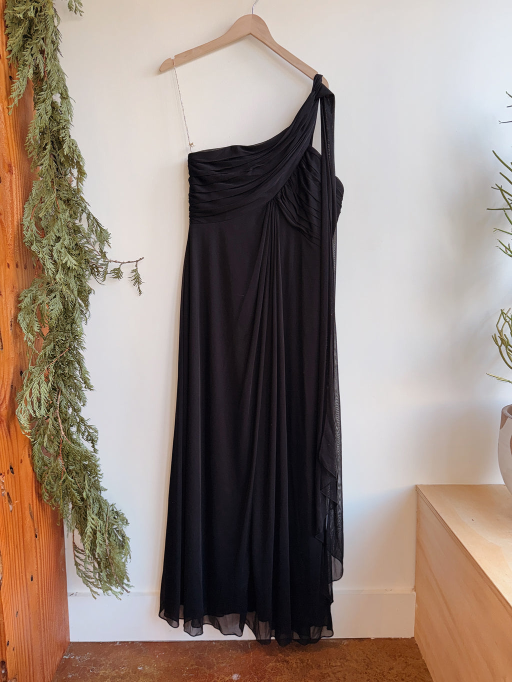 Black Chiffon One Shoulder Dress