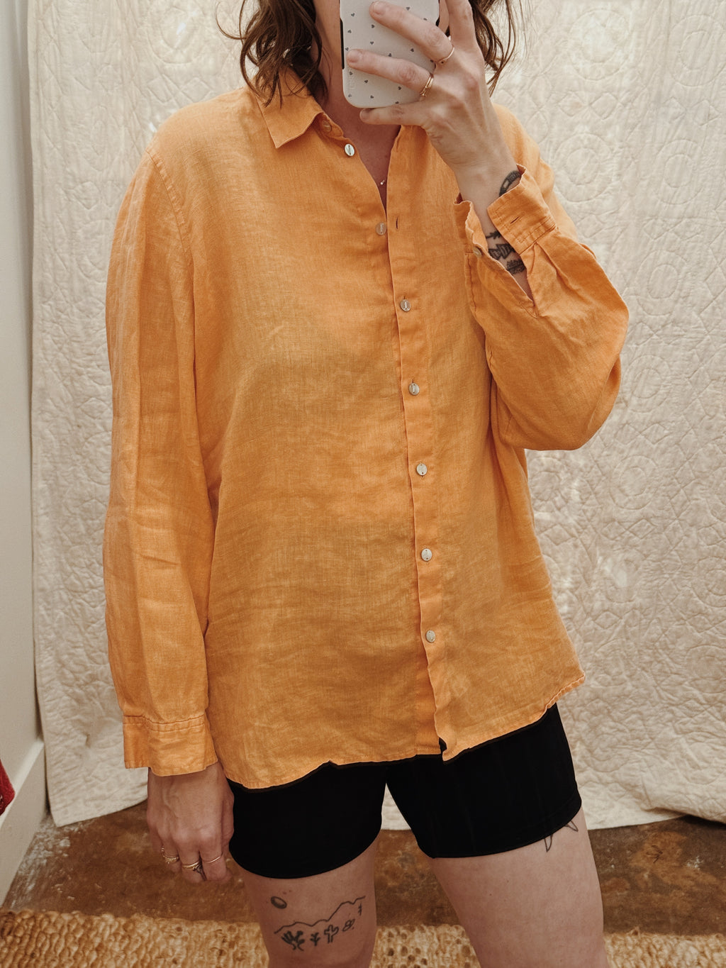 Sunrise Orange Linen Button Down