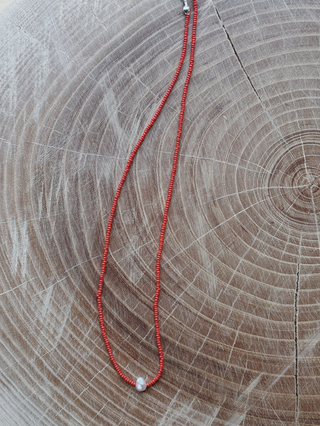 Vermillion + Single Pearl Necklace