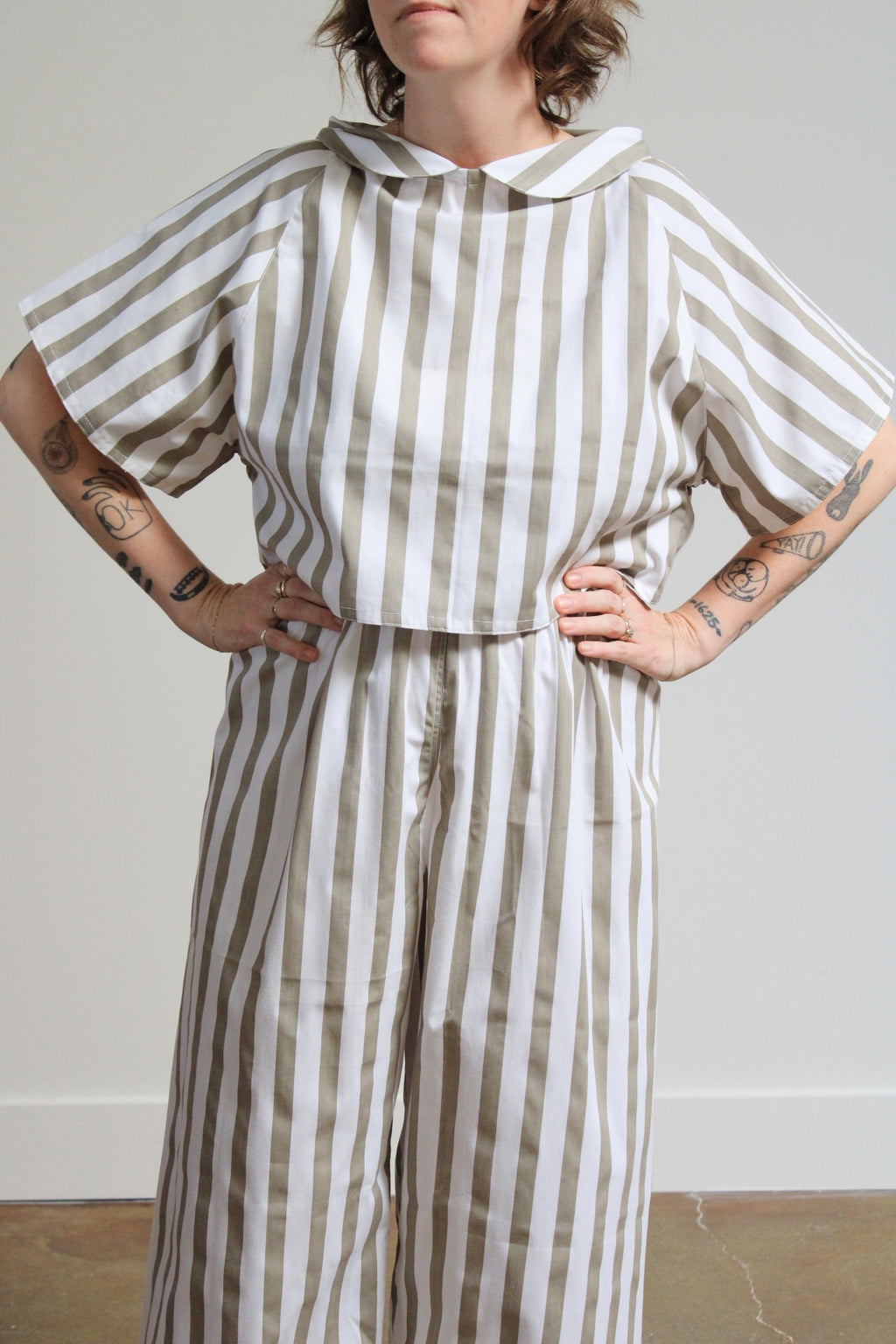 Archive Craft Ruffle Pant - Sage Stripe