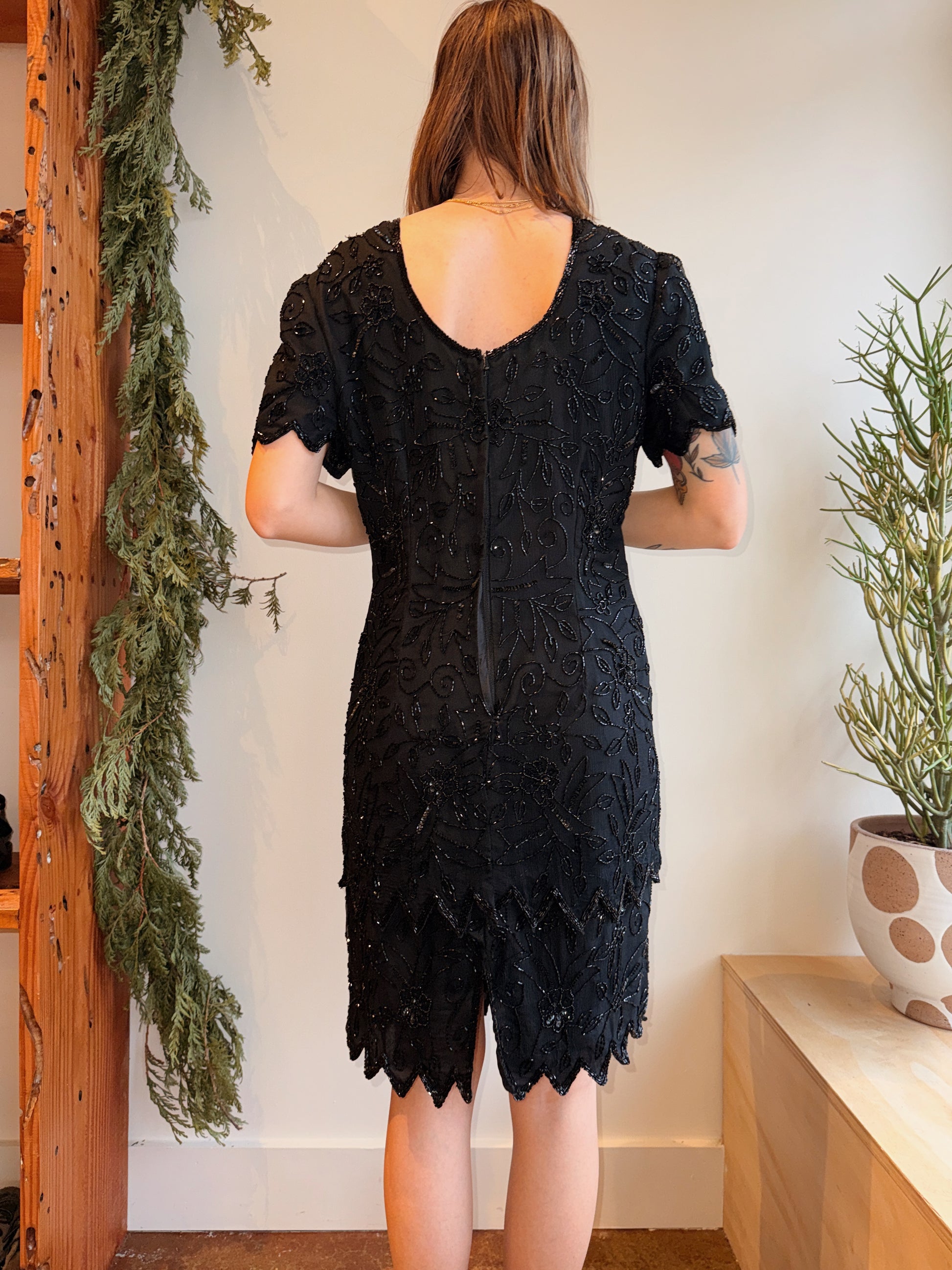 Black Beaded Silk Dress