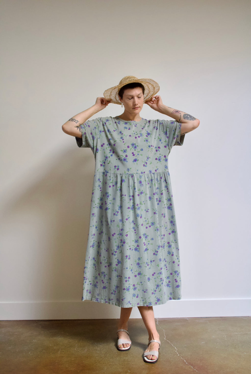 Sage Floral Babydoll Maxi Dress