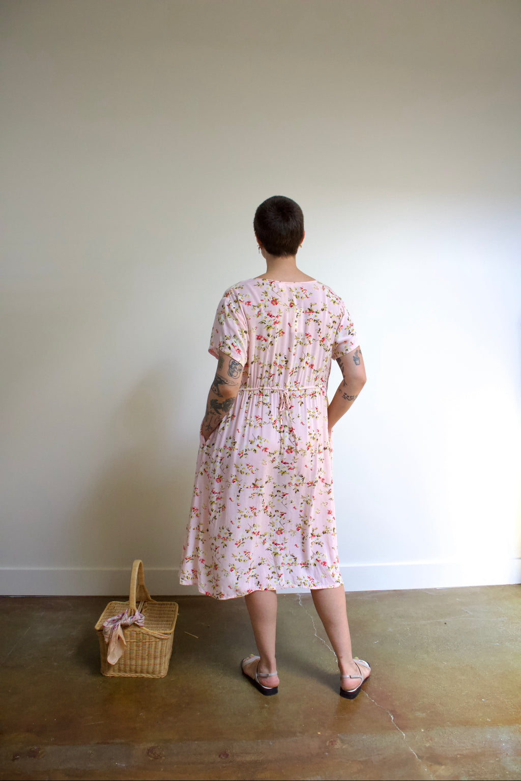 Blush Pink Floral Midi Dress