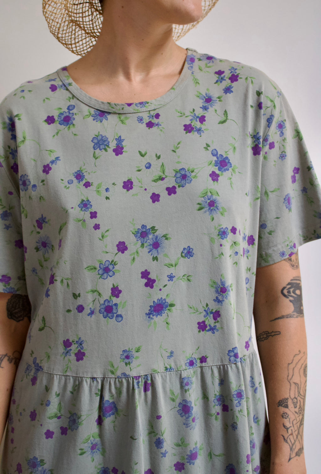 Sage Floral Babydoll Maxi Dress