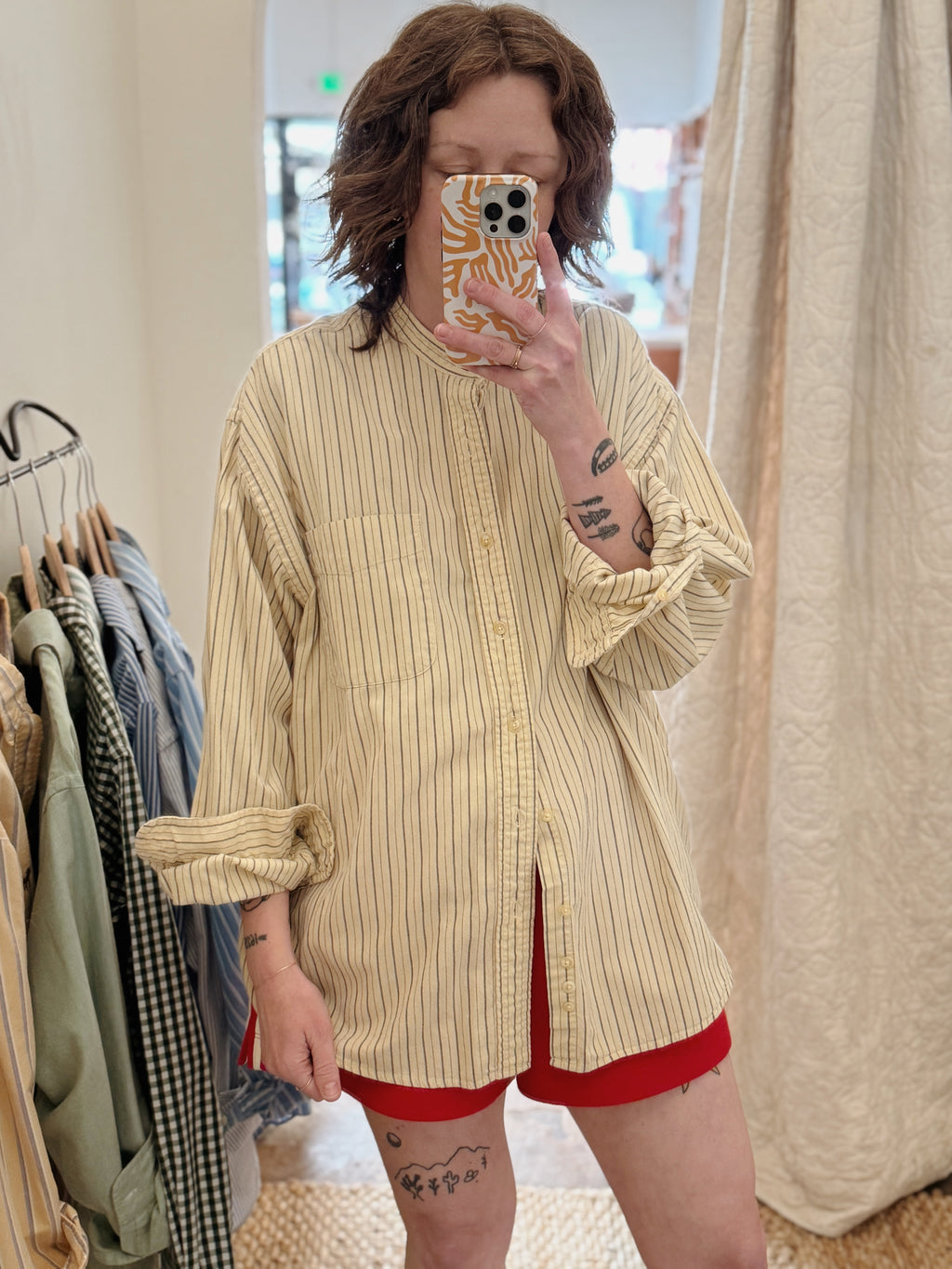 Collarless Stripe Buttondown