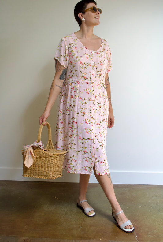 Blush Pink Floral Midi Dress