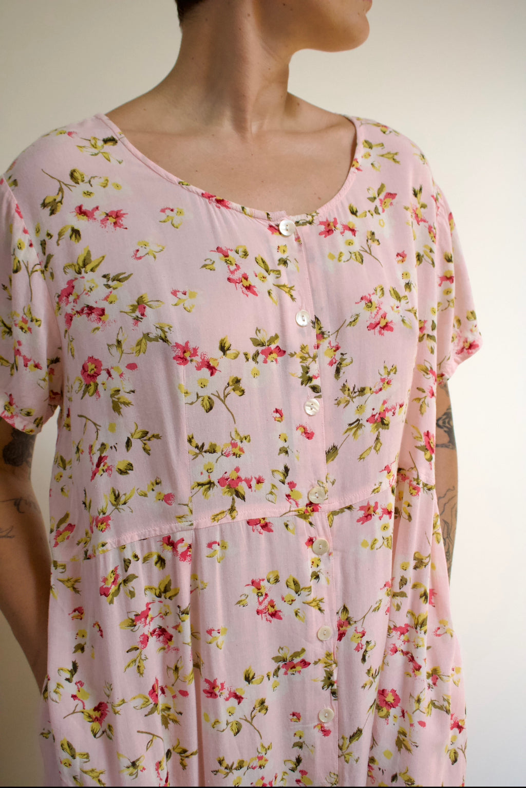 Blush Pink Floral Midi Dress