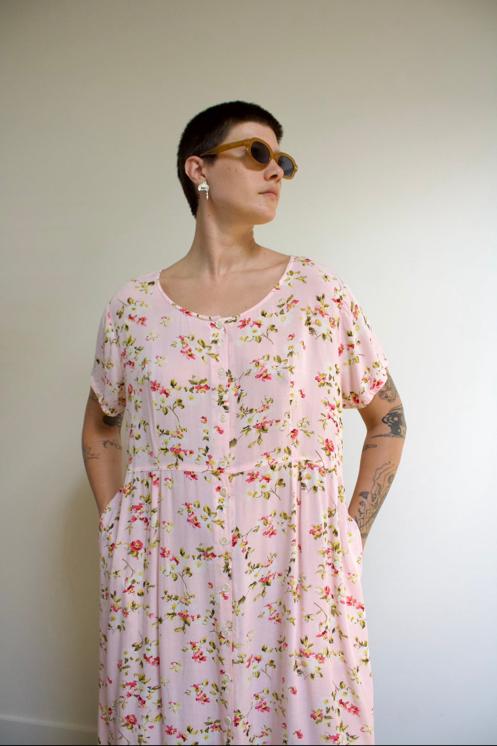 Blush Pink Floral Midi Dress