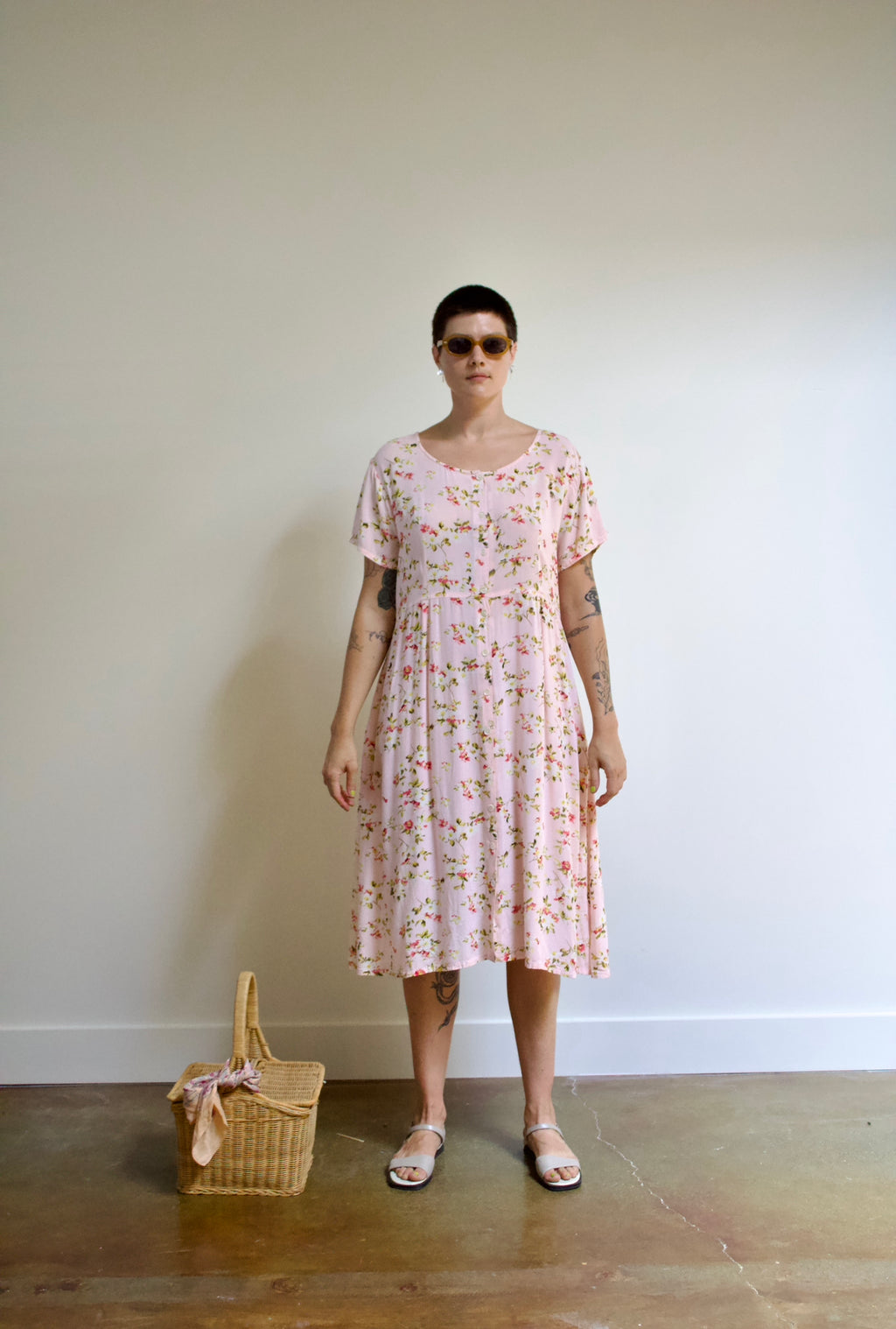 Blush Pink Floral Midi Dress