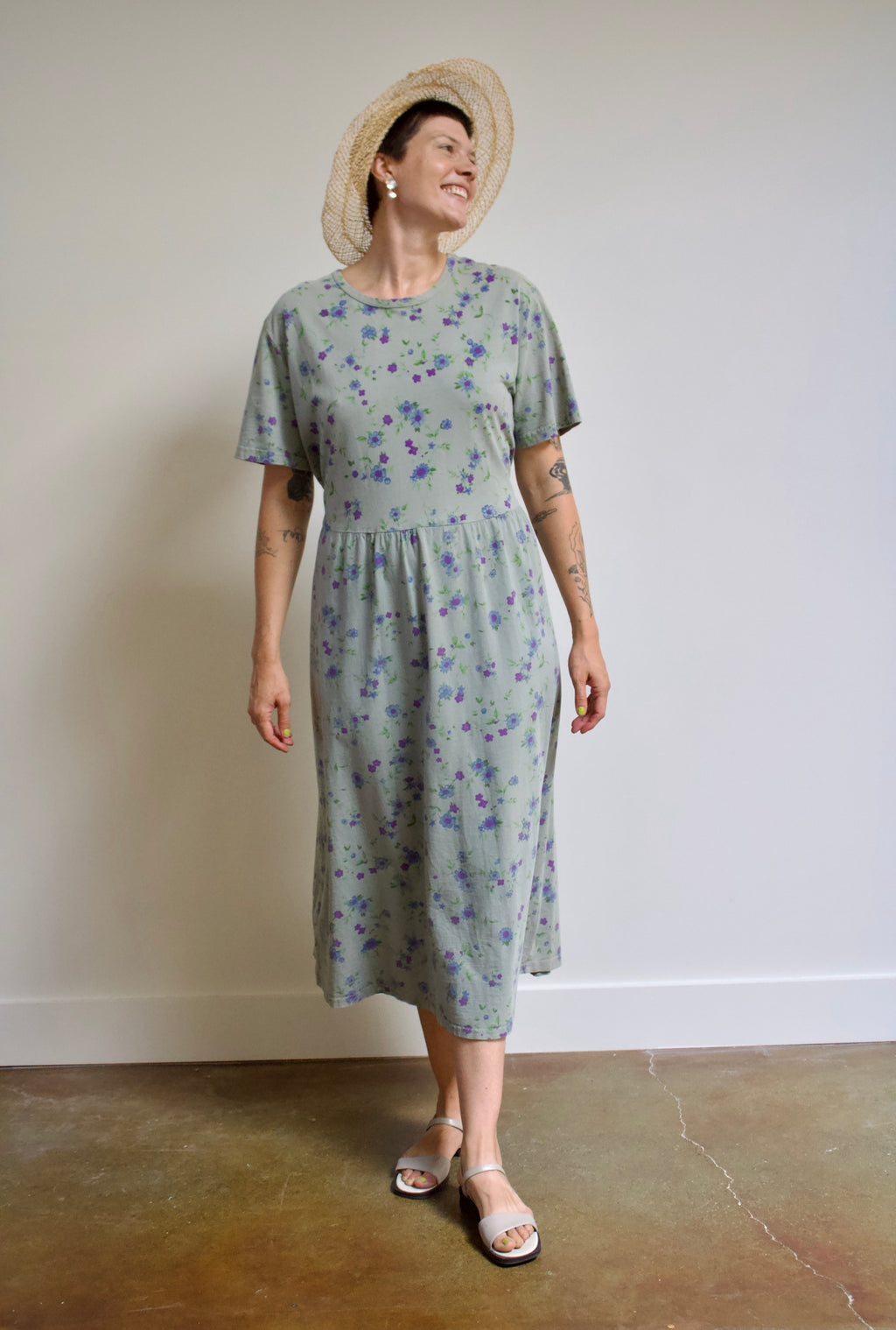 Sage Floral Babydoll Maxi Dress