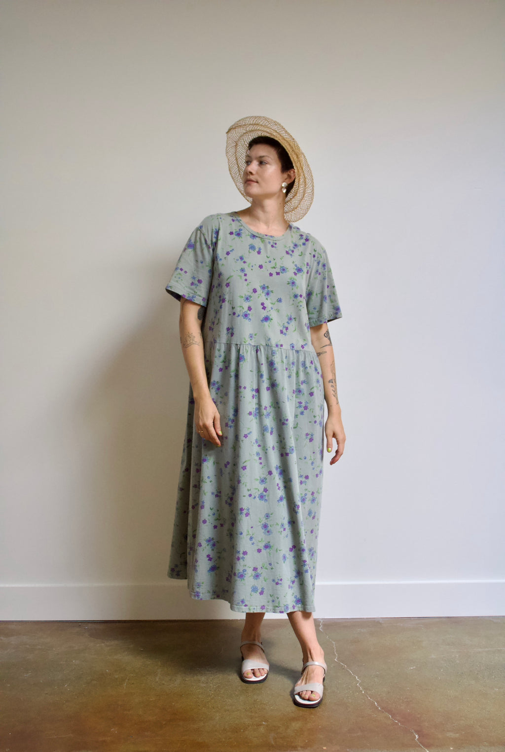 Sage Floral Babydoll Maxi Dress