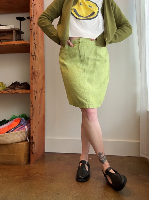Lime Linen Mini Skirt