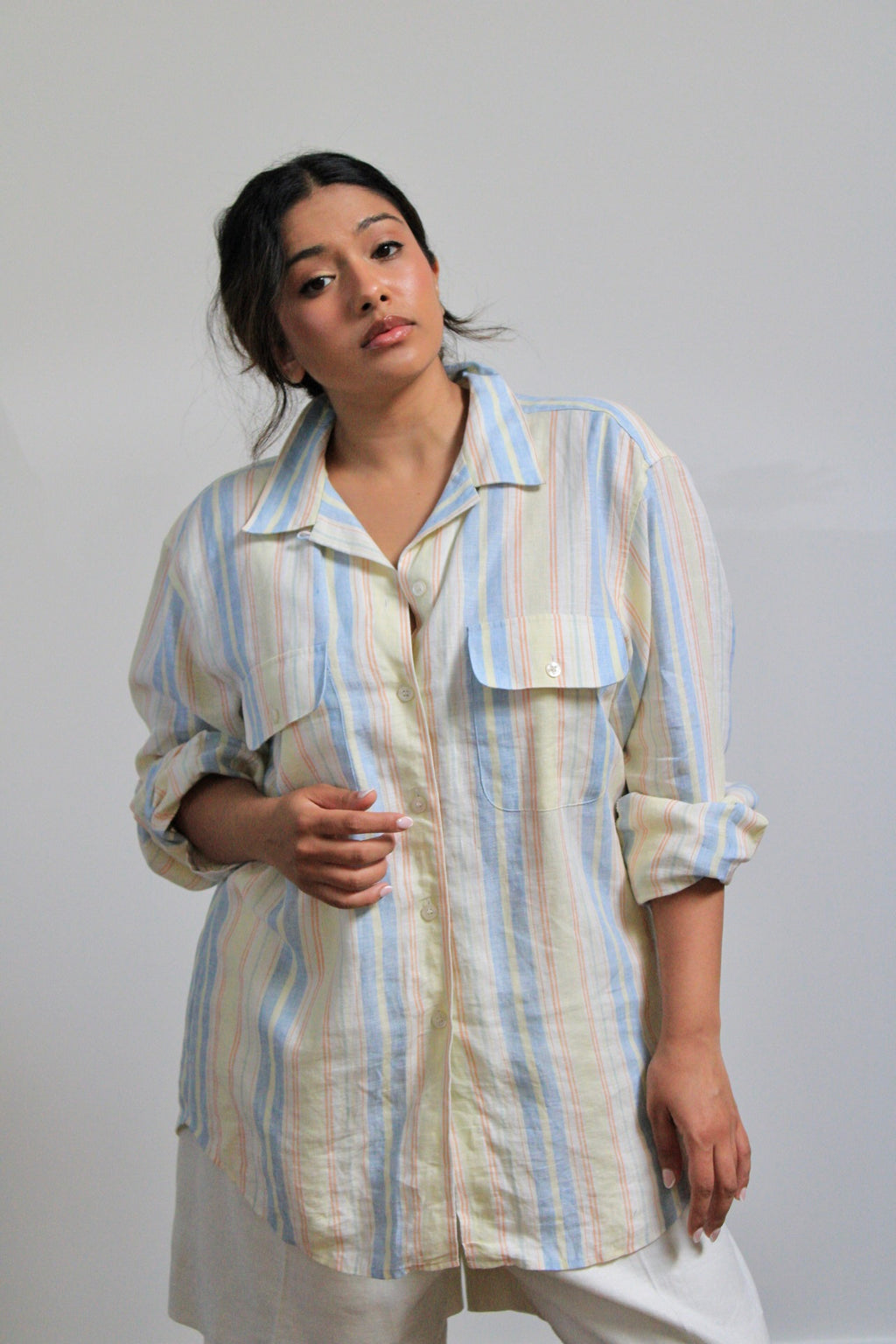 Pastel Striped Linen Button Down Shirt