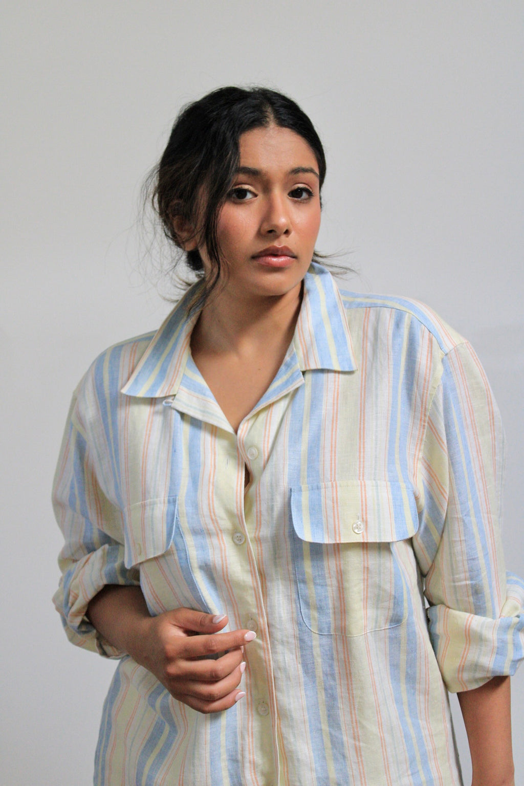 Pastel Striped Linen Button Down Shirt