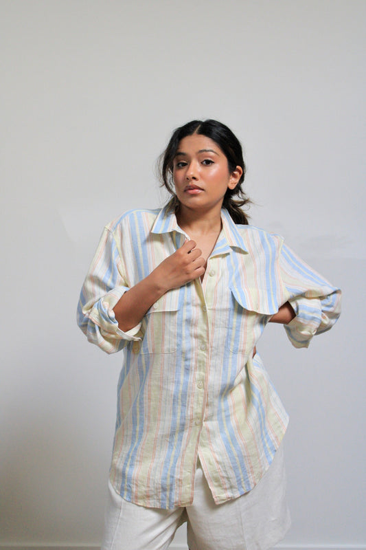 Pastel Striped Linen Button Down Shirt