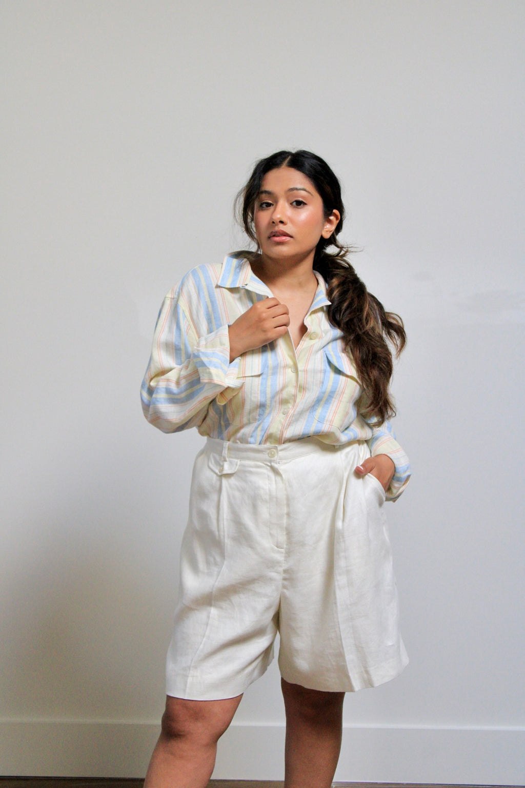 Pastel Striped Linen Button Down Shirt