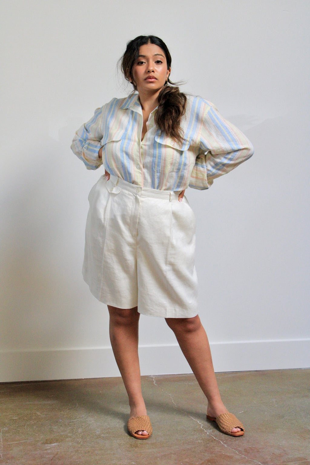 Pastel Striped Linen Button Down Shirt