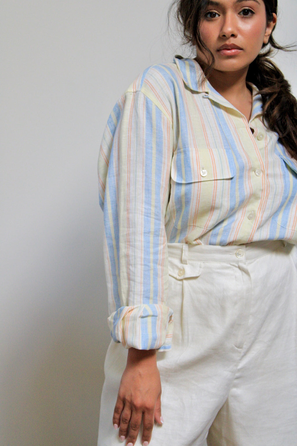 Pastel Striped Linen Button Down Shirt