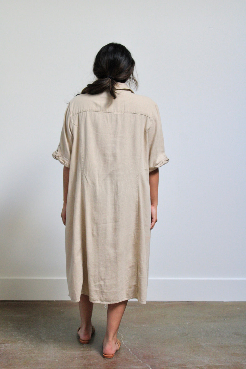Tan Linen Blend Shirt Dress
