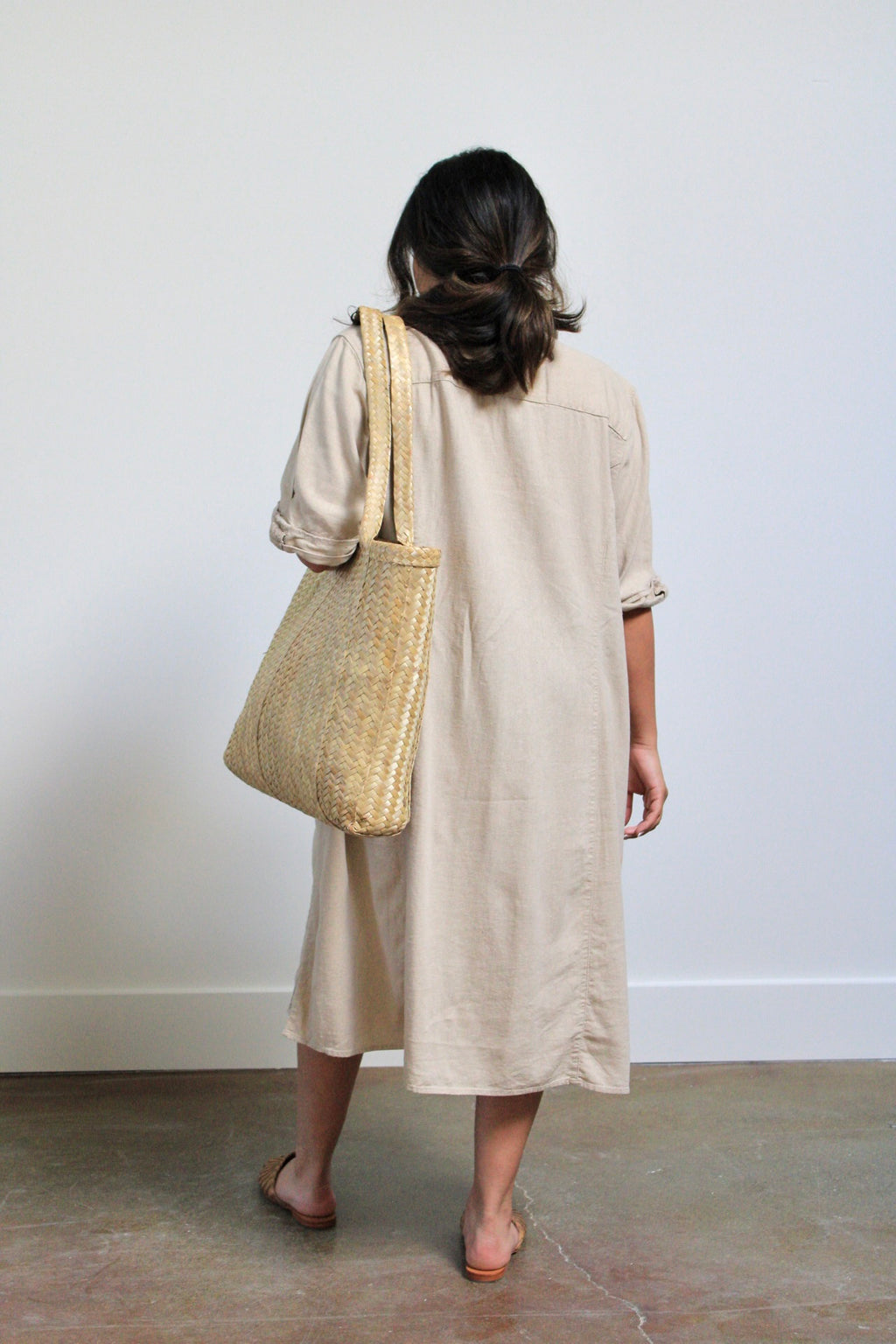 Tan Linen Blend Shirt Dress