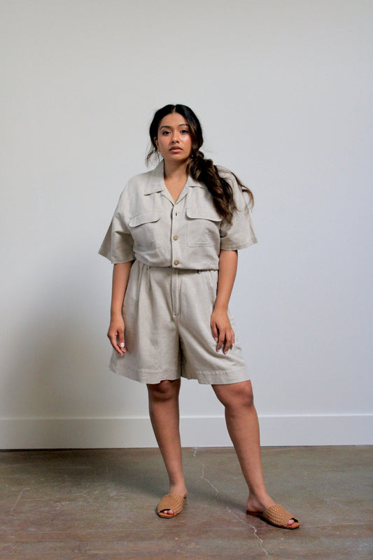 Tan Linen Blend Jumpsuit