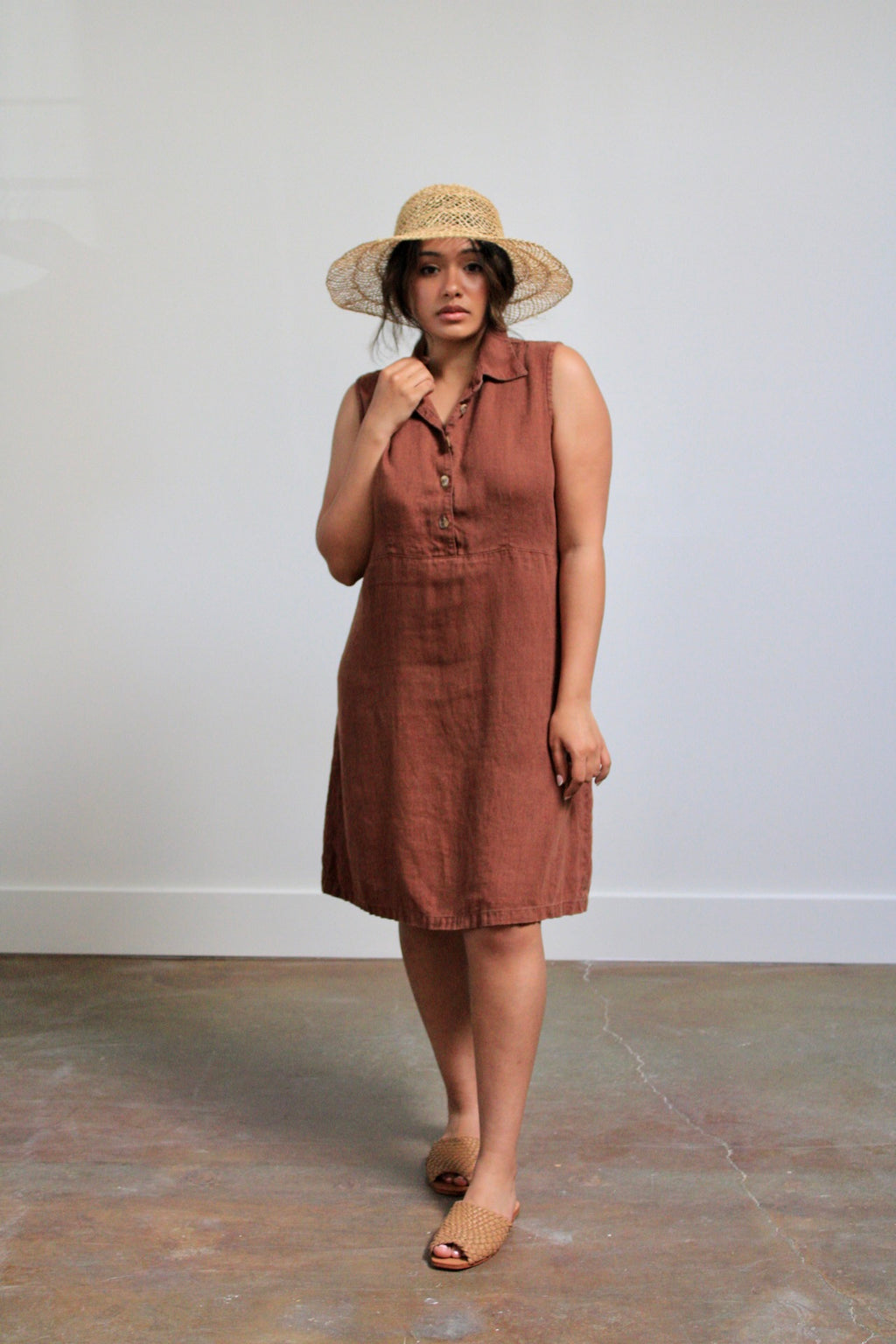 Bronze Linen Collared Dress
