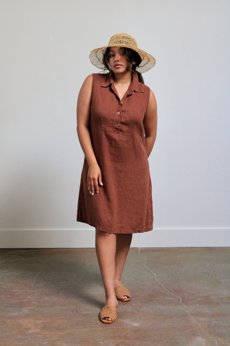 Bronze Linen Collared Dress